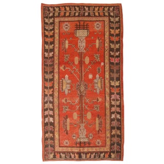 Semi Antique Khotan Transitional Red and Brown Geometric Wool Rug For Sale