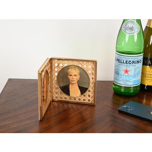 Wood Picture Frame in Brass, Acrylic Glass, and Vienna Straw from Dior, Italy 1970s For Sale - Image 7 of 17