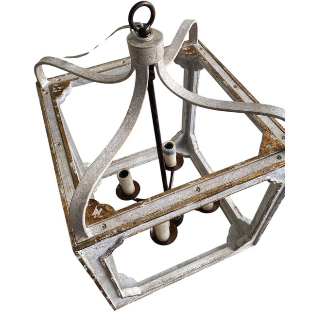 Nadia Cube Petite Chandelier With Gilded Ash Patina – 14" Lantern For Sale - Image 9 of 10