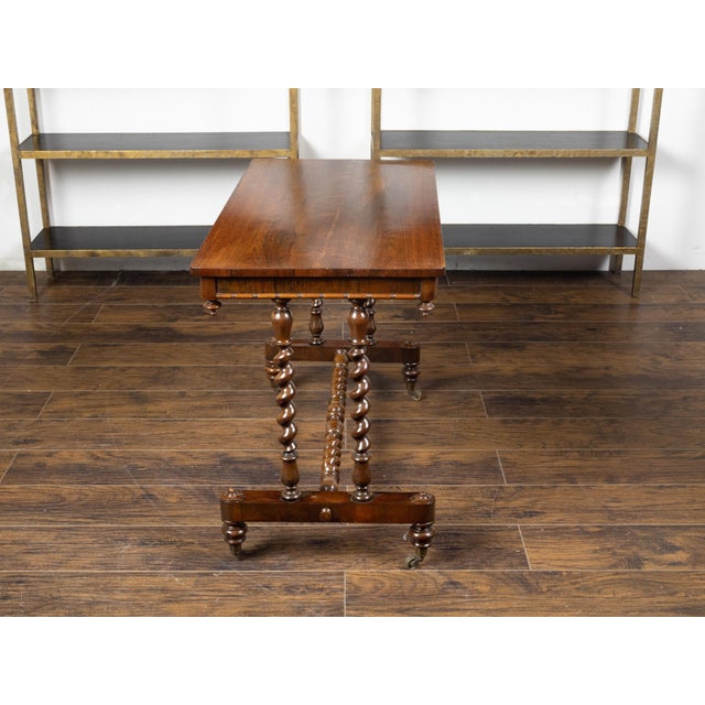 English 1860s Mahogany Table with Barley Twist Base and Petite Casters For Sale - Image 4 of 12
