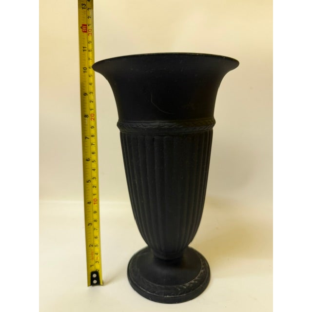 Vintage 1960s Wedgwood Black Basalt Fluted Trumpet Footed Vase For Sale - Image 16 of 16