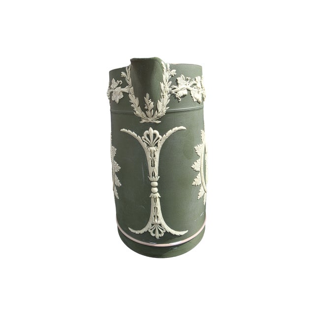 English Antique Wedgwood Green Jasperware Relief Pitcher Jug, England For Sale - Image 3 of 8