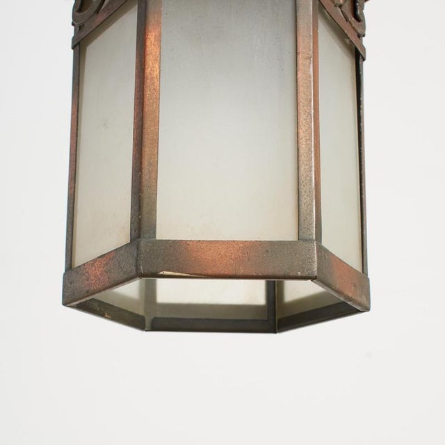 Antique Arts and Crafts Glass Hexagonal Lantern Pendant Light, 1930s For Sale - Image 6 of 8