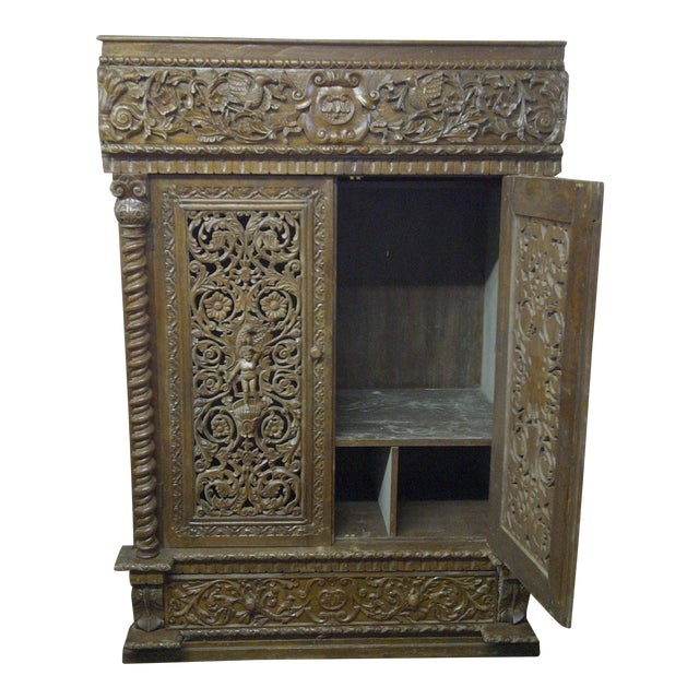 Ornate Heavily Carved Large Decorative Cabinet 2 Door 1 Drawer Chairish