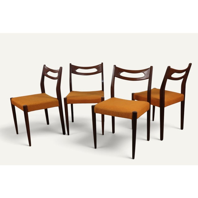 Mid-Century Modern Vintage Teak and Orange Wool Chairs, 1960s, Set of 4 For Sale - Image 3 of 18