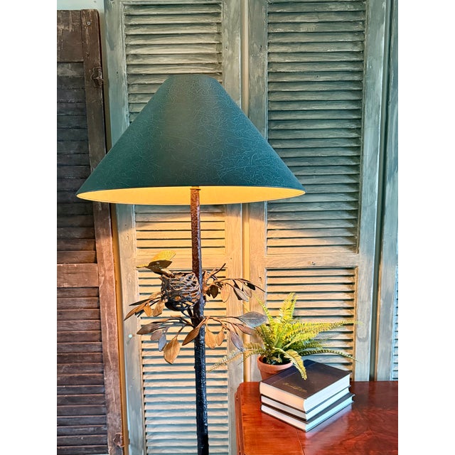 Frederick Cooper Bird Nest Floor Lamp W/ Green Faux Leather Shade For Sale - Image 14 of 16