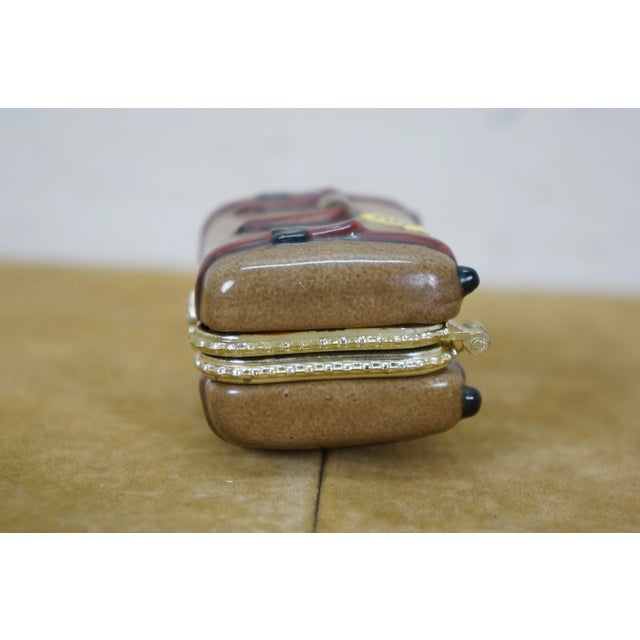 Late 20th Century Limoges France Porcelain Trinket Keepsake Suitcase Luggage Box Usa 2.5" For Sale - Image 4 of 11