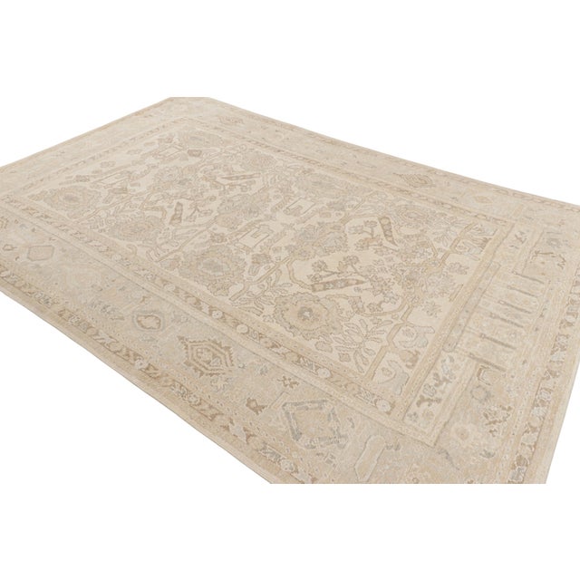 Rug & Kilim Rug & Kilim’s Oushak Style Rug in Cream, White, Beige Geometric Floral Patterns For Sale - Image 4 of 7