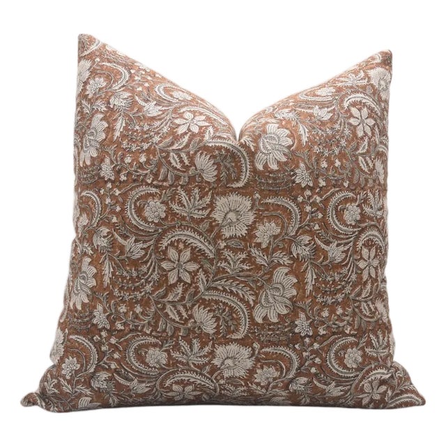 Handmade Block Print Decorative Cushion Cover 16x16 Inch Thick Linen- Kundanvan For Sale