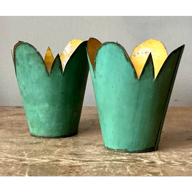 Vintage Boho Original Tole Cache Pots - A Pair For Sale - Image 10 of 10