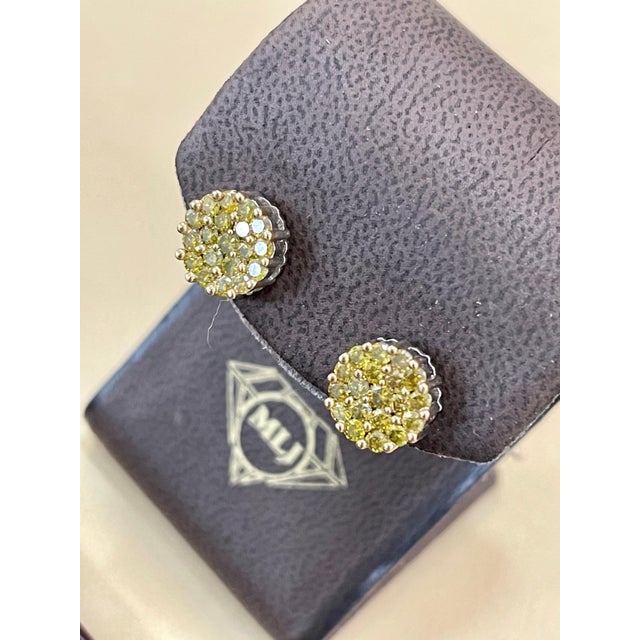 2 Carat Yellow Diamond Floral Cluster Flower Stud Earrings 14 Karat White Gold For Sale - Image 16 of 18