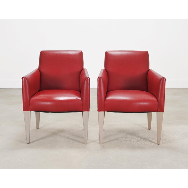 Art Deco Pair of Italian Art Deco Style Red Leather Lounge Armchairs For Sale - Image 3 of 18