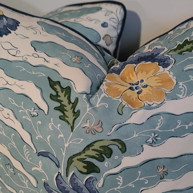 Brunschwig & Fils Riviere Aqua Pillows With Blue Cord For Sale In Greensboro - Image 6 of 6