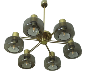 Large Brass and Glass Chandelier from Hans-Agne Jakobsson, Sweden, 1960s