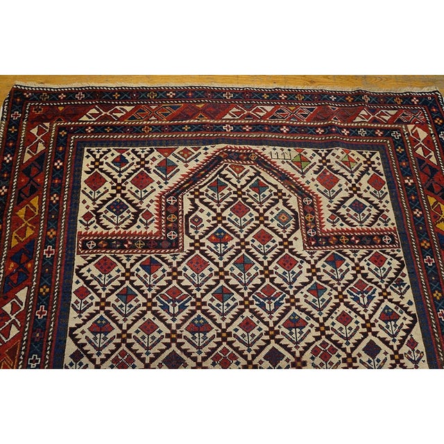 1890s Ivory Diamond Antique Caucasian Shirvan Prayer Rug 4' X 4'8" Knotted Wool Carpet For Sale - Image 4 of 5