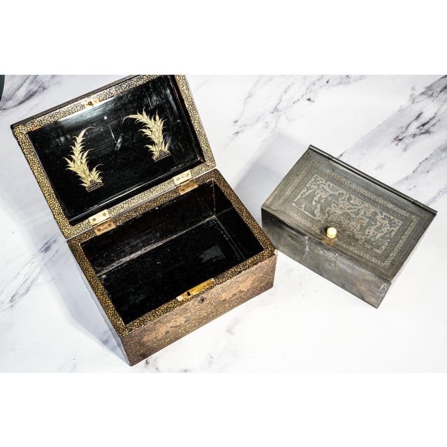 Incredible Large Antique Chinoiserie Asian Lacquer Tea Caddy Box Home Decor For Sale - Image 9 of 15