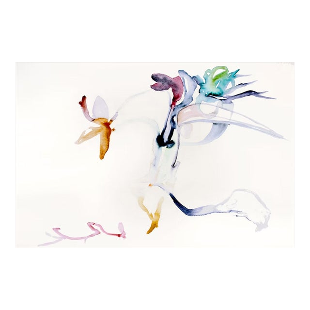 "With Me", Original Watercolor on Paper, by Joe Ginsberg. Ivory, Shades of Dusty Turquoise, Grey Lavender, Green, Puce, Sienna, Rose and Indigo. For Sale