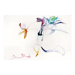 "With Me", Original Watercolor on Paper, by Joe Ginsberg. Ivory, Shades of Dusty Turquoise, Grey Lavender, Green, Puce, Sienna, Rose and Indigo.