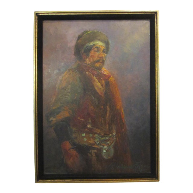 Impressionist Ethnic Portrait Oil on Canvas Signed Mariano Folque For Sale