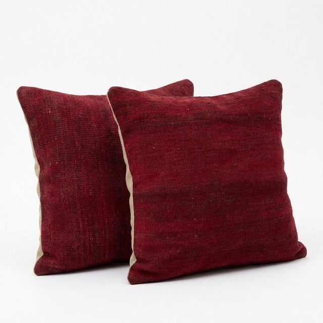 Mid-Century Modern Hand Woven Kilim Pillow Cover 20'' X 20'' - Set of Two For Sale - Image 3 of 4