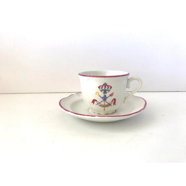 French Country Vintage Saint-Armand French Revolution Faience Teacups and Saucers - Service for 3 For Sale - Image 3 of 11