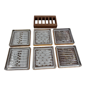1960s Smeyers Art Glass Coasters With Wooden Holder, Hollywood Regency Barware – Set of 6