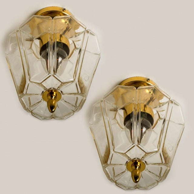 Flower Shaped Flush Mount in Clear Glass and Brass from Limburg, 1970 For Sale - Image 3 of 16