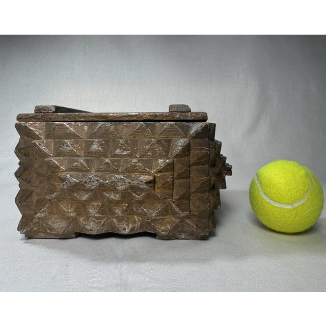 Antique European Tramp Art Lidded Solid Wood Decorative Box For Sale In Houston - Image 6 of 10
