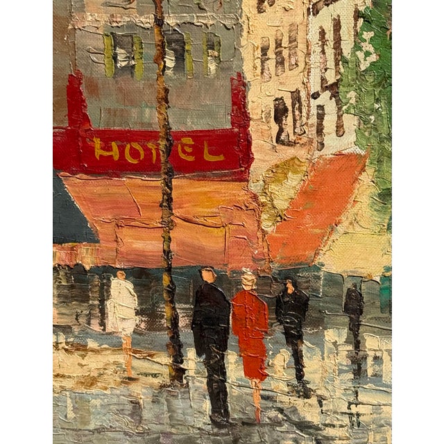 Bernard Dufour Vintage Mid 20th Century Framed Impressionist Oil on Canvas Painting “Bustling Paris Street Scene” by Artist Bernard Dufour For Sale - Image 4 of 12
