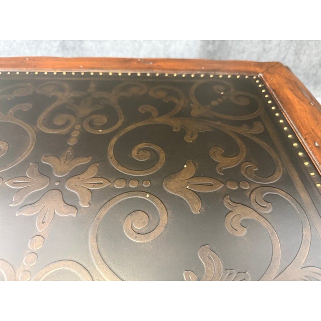 Wood Bernhardt Side Table With Decorated Top and Wooden Base For Sale - Image 7 of 9