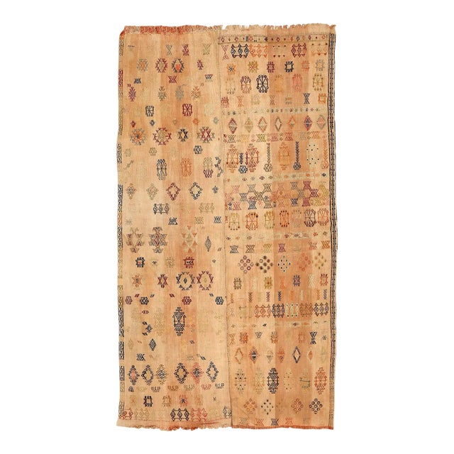 Mid 20th Century Vintage Embroidered Turkish Kilim Rug For Sale