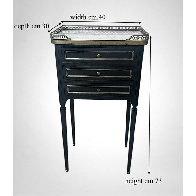 Late 19th Century Napoleon III Style French Night Stand in Black Lacquered Wood and Carrara Marble For Sale - Image 18 of 18