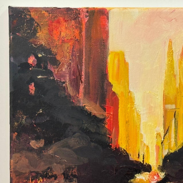 Colourful Golden Orange Impasto Abstract Landscape of Chrysler in New York City 2025 For Sale - Image 6 of 9