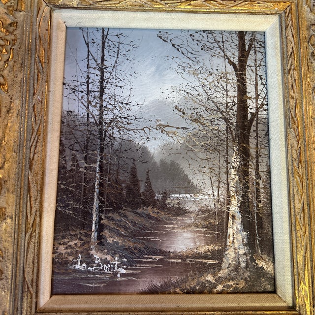 1970’s original impressionist winter stream landscape painting. Signed & dated. Measures 9x11 or 12x14 framed. Check out...