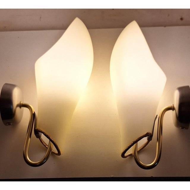 Mid-Century Modern Mid-Century Wall Lamps with Cream-Colored Glass Shades on Metal Mounts1950s, Set of 2 For Sale - Image 3 of 17