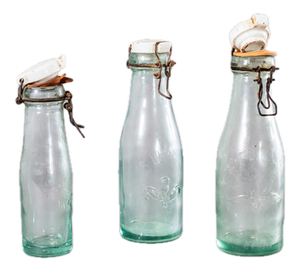 Vintage French Lidded Glass Bottles with Caps, Set of 3