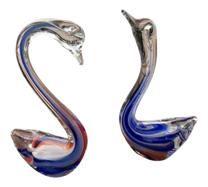 Murano Glass Swan Birds Sculptures - A Pair