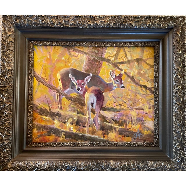 Vintage signed oil on panel 16 x 20 plein air painting that catches the glowing, magical moment of coming upon a woodland...