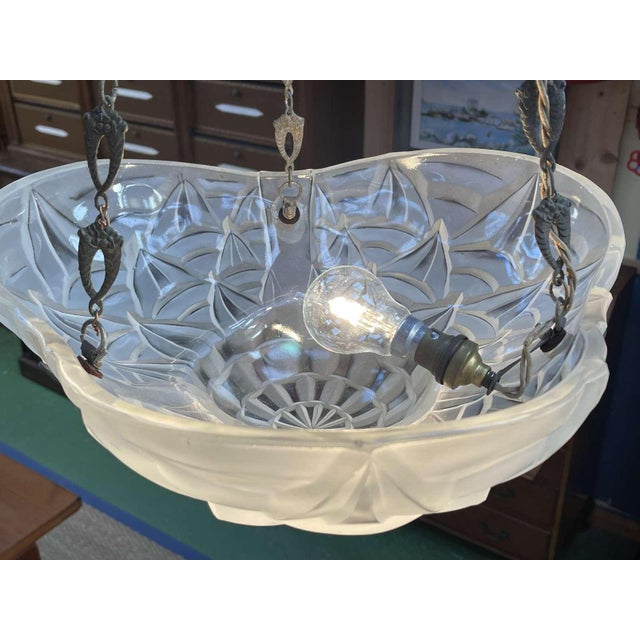 Art Deco Pendant Light in Molded-Pressed Glass from Degué For Sale - Image 6 of 18