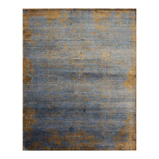 Nepalese Modern Silk 8 X 10 Blue & Golden Brown Handmade Area Rug #9902329 For Sale