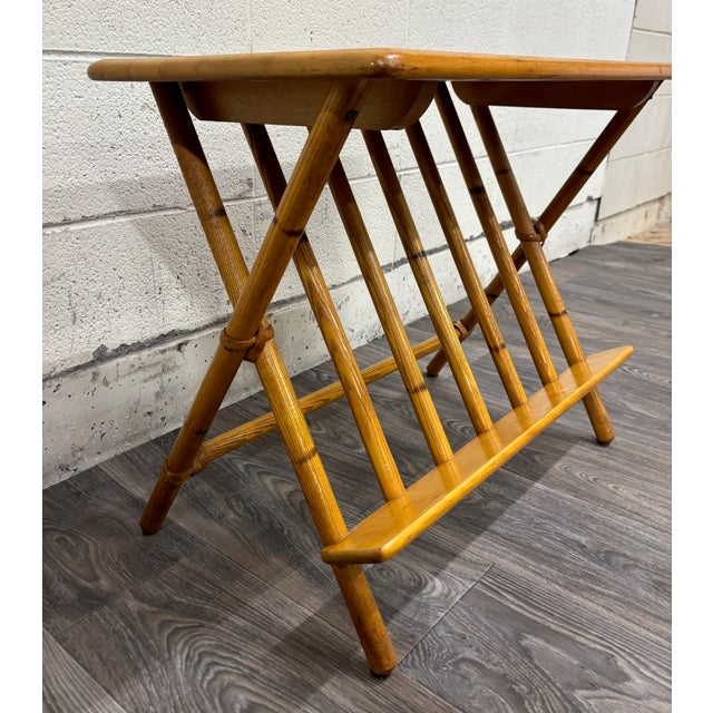 Mid 20th Century Vintage Heywood Wakefield Bamboo Style Side Table Magazine Rack For Sale - Image 5 of 9