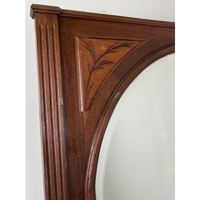 Antique French Oak Arched Carved Wall Mirror For Sale - Image 6 of 16