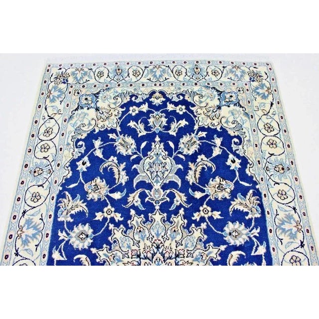 Textile Middle Eastern Hand-Knotted Wool and Silk Nain Rug For Sale - Image 7 of 11