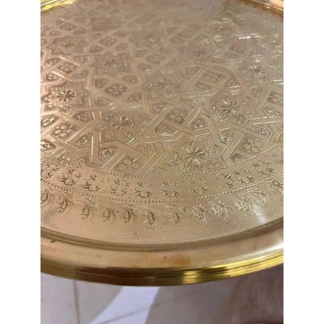 Moroccan Engraved Brass Handmade Side Table For Sale - Image 6 of 6