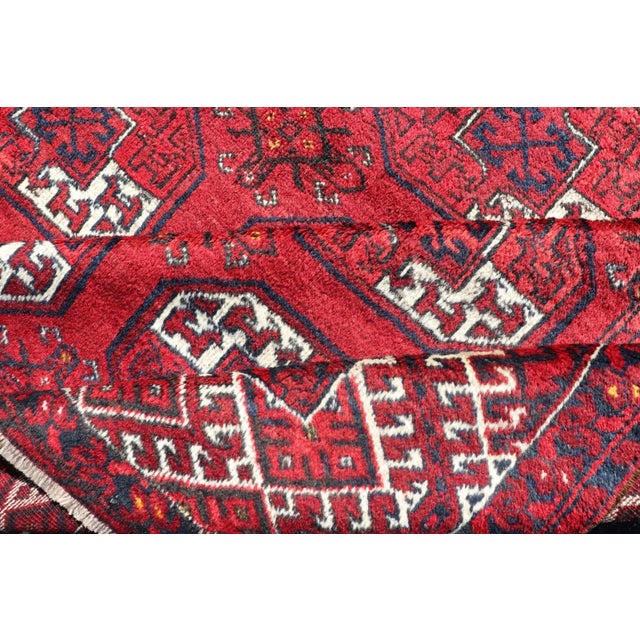 Mid 20th Century Hand-Knotted Vintage Turkomen Ersari Rug in Wool With Repeating Gul Design For Sale - Image 4 of 12