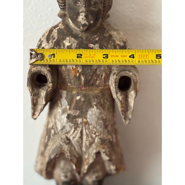 Antique Wooden Santos Figure, Hand-Carved Polychrome Religious Folk Art Sculpture For Sale In Boise - Image 6 of 12