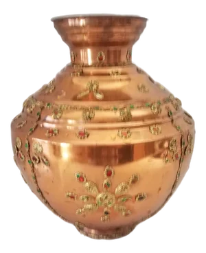 Antique Large Copper Jardinière with Inlaid Gemstones