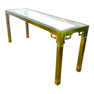 1970's Brass Mastercraft Greek Key Console Table For Sale