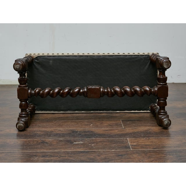 English Barley Twist Bench With Upholstered Seat, Circa 1900 For Sale - Image 9 of 18