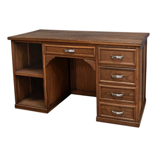 Small Art Deco Oak Pedestal Desk, 1940s For Sale